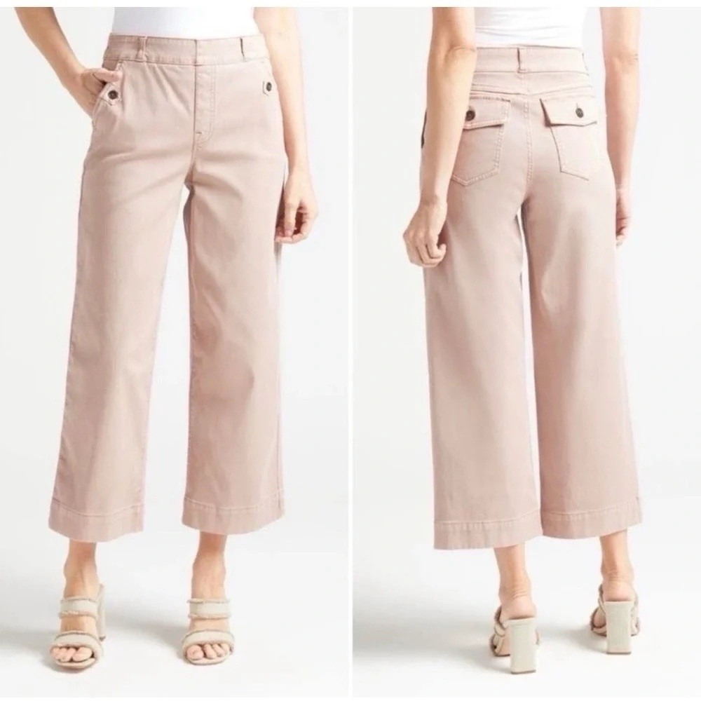 Spanx Wide Leg Crop Pants Womens Small Pino Twill Pull On Stretch Pockets